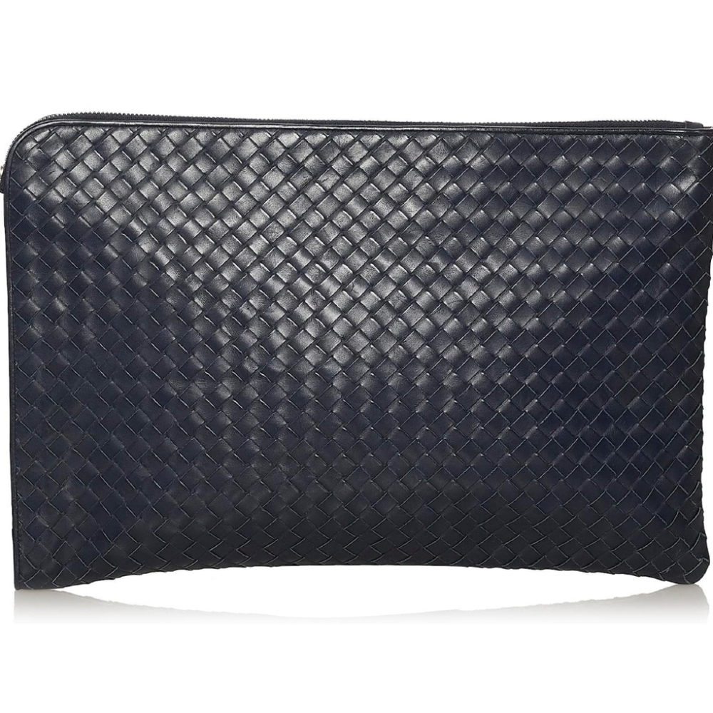 Bottega Veneta Black Intrecciato Leather Clutch Bag